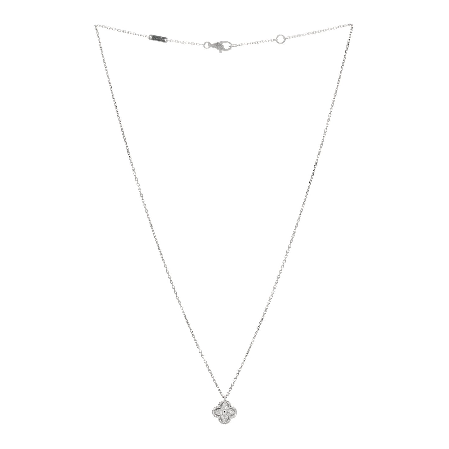 18K White Gold Diamond Sweet Alhambra Pendant Necklace