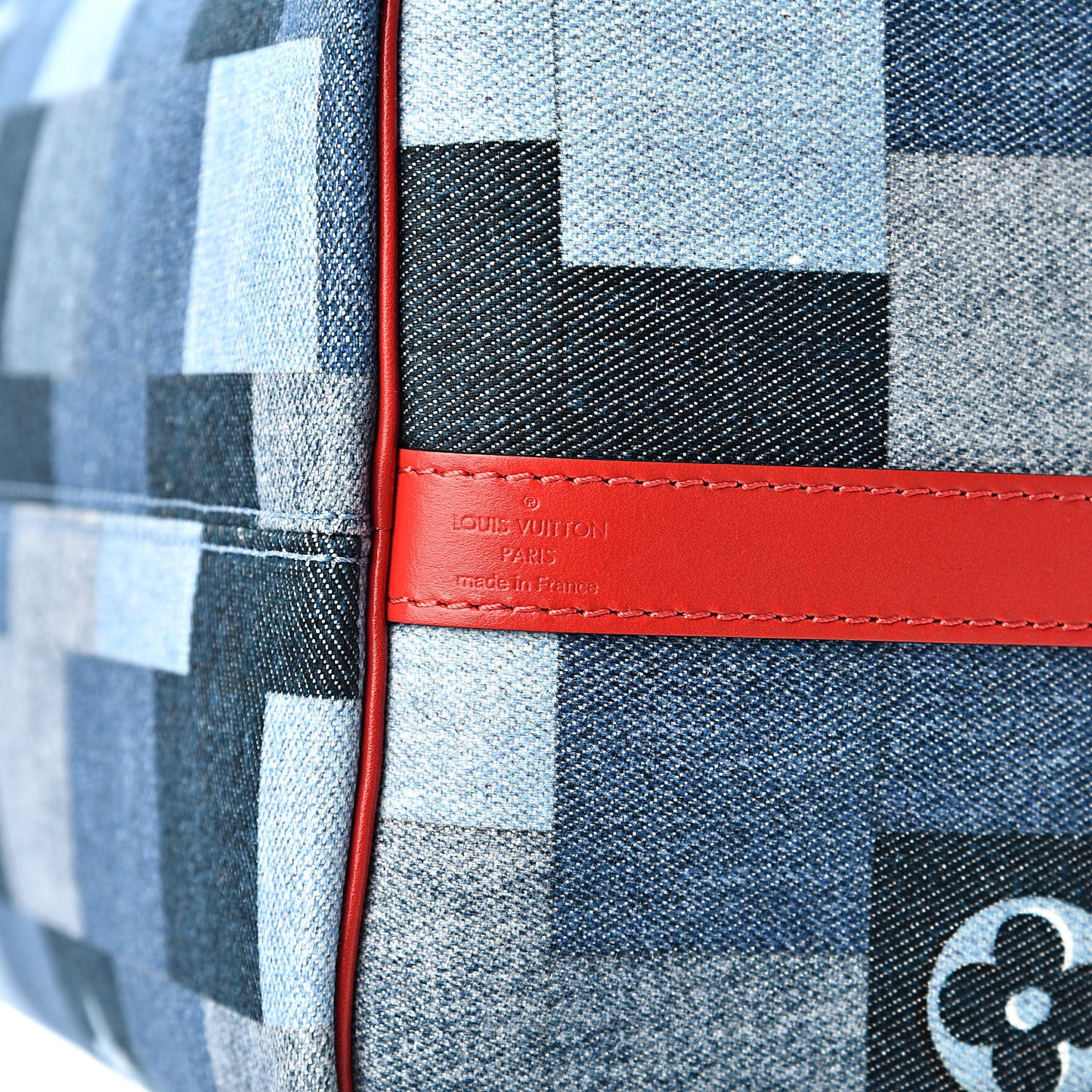 Denim Damier Monogram Patchwork Speedy Bandouliere 30 Blue Rouge