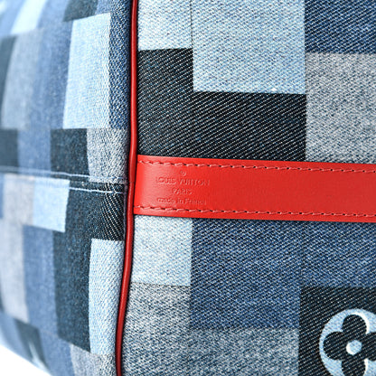 Louis Vuitton Denim Damier Monogram Patchwork Speedy Bandouliere 30 Blue Rouge 18 of 25