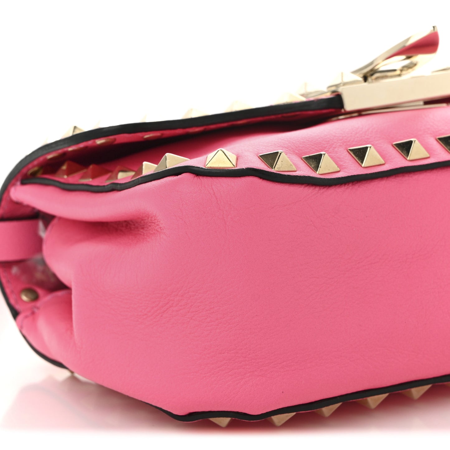 Vitello Mini Rockstud Flap Saddle Crossbody Bag Fuxia Fluo