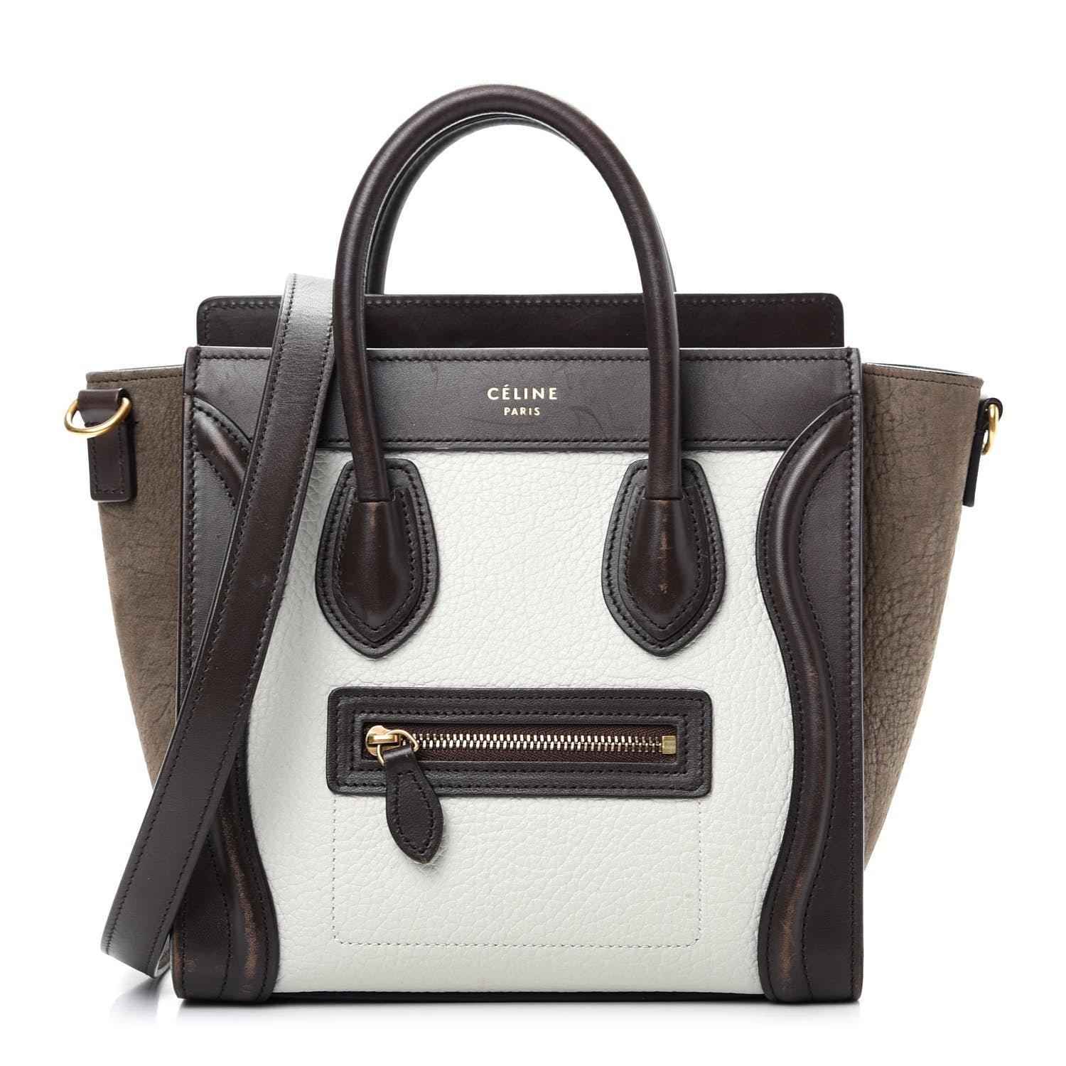 Celine Bullhide Calfskin Nubuck Nano Tri-Color Luggage Khaki 1 of 11