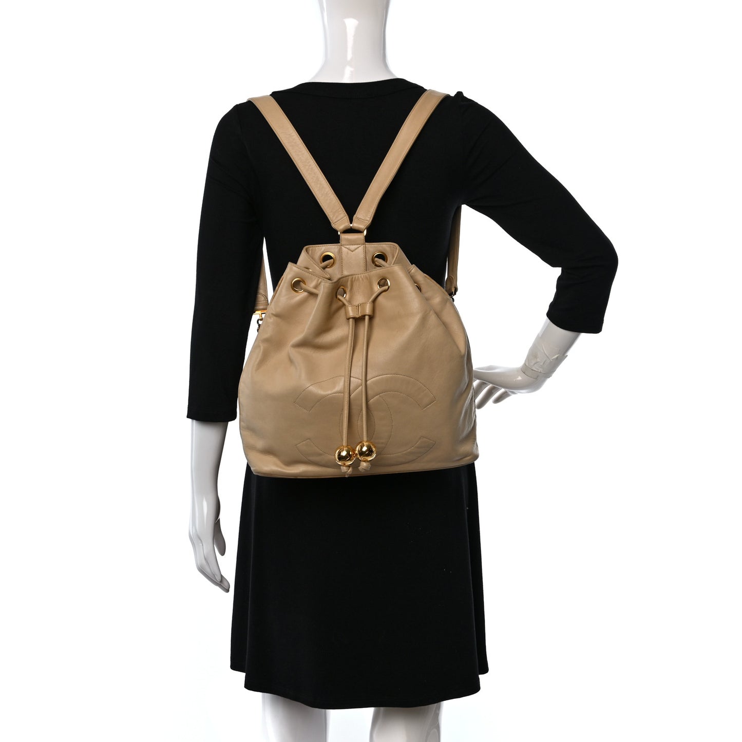 Lambskin Timeless CC Drawstring Backpack Beige