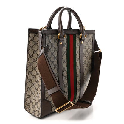 Gucci GG Supreme Monogram Textured Dollar Calfskin Web Medium Ophidia Tote Bag Beige Ebony 3 of 10