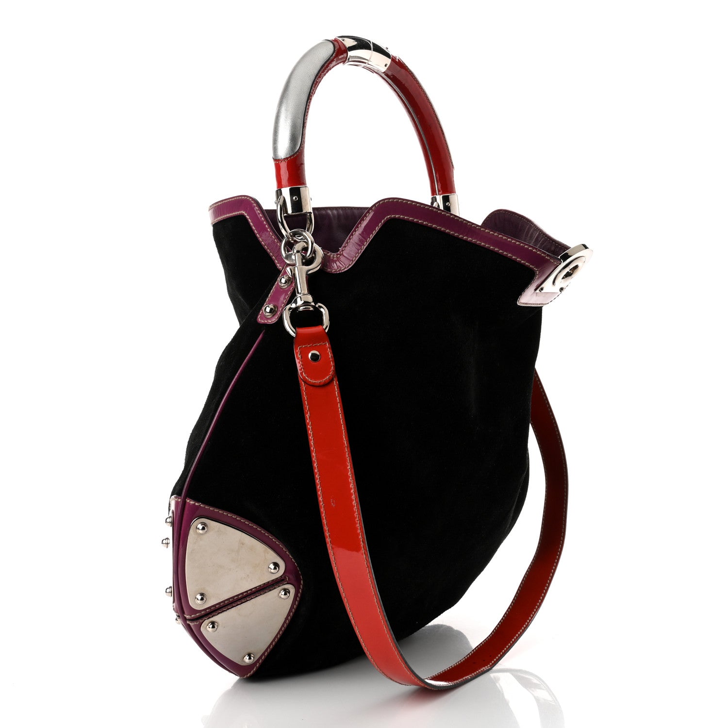 Gucci Suede Large Indy Top Handle Hobo Black Purple Red 3 of 10