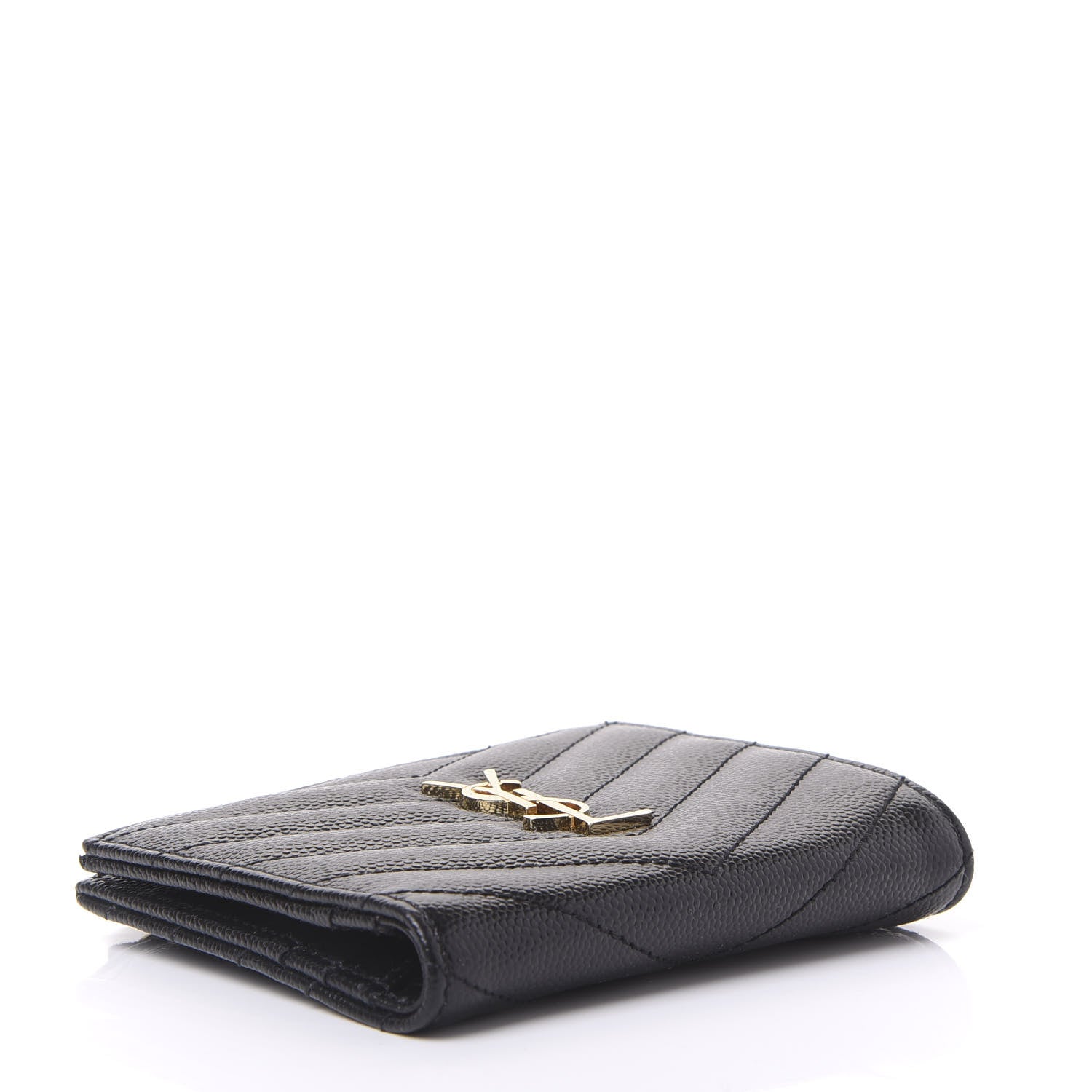 Saint Laurent Grain De Poudre Matelasse Chevron Monogram Zipped Card Case Black 3 of 8