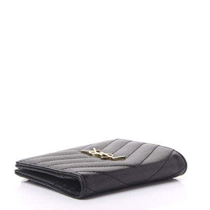 Saint Laurent Grain De Poudre Matelasse Chevron Monogram Zipped Card Case Black 3 of 8