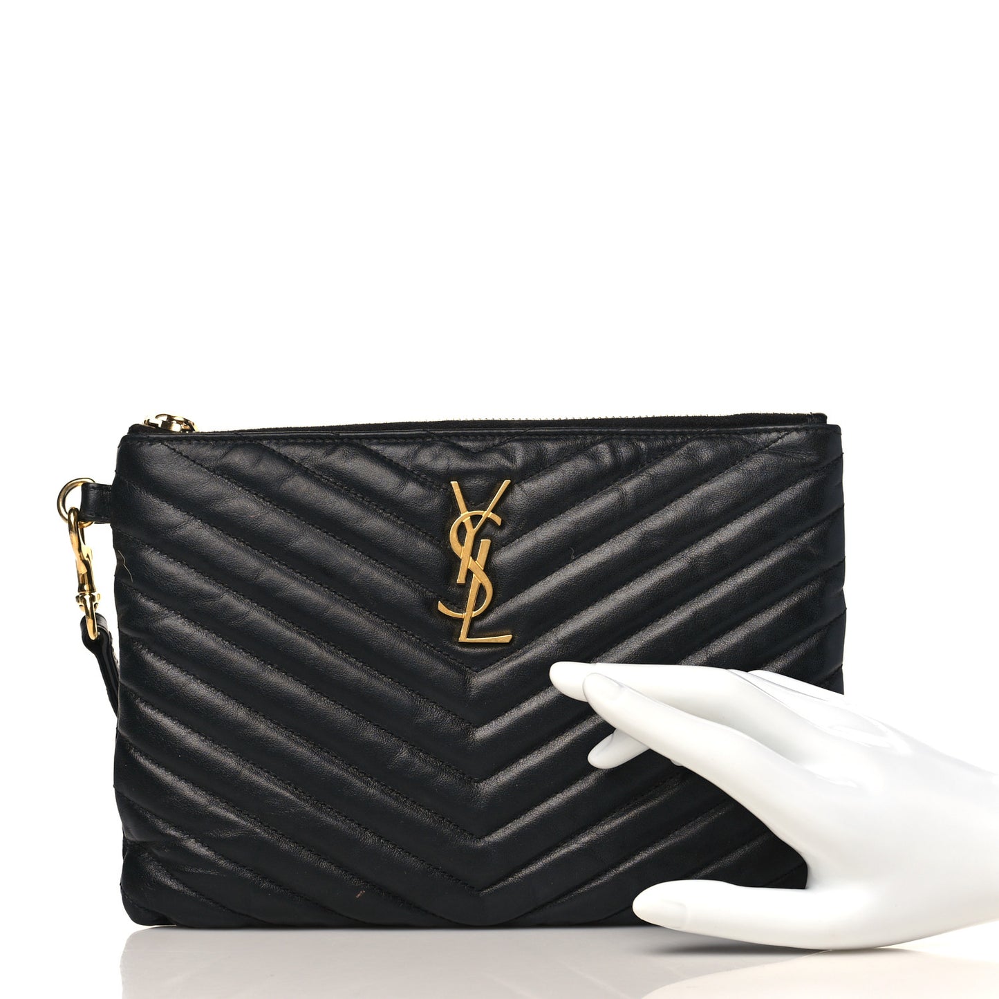 Calfskin Matelasse Chevron Monogram A5 Wristlet Black