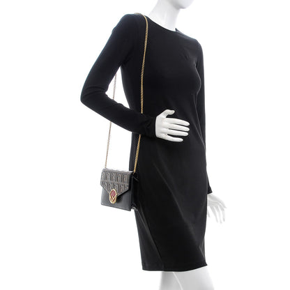 Fendi Vitello Liberty F is Fendi Bi-Color FF 1974 Embossed Medium Envelope Wallet On Chain Black Maya 2 of 7