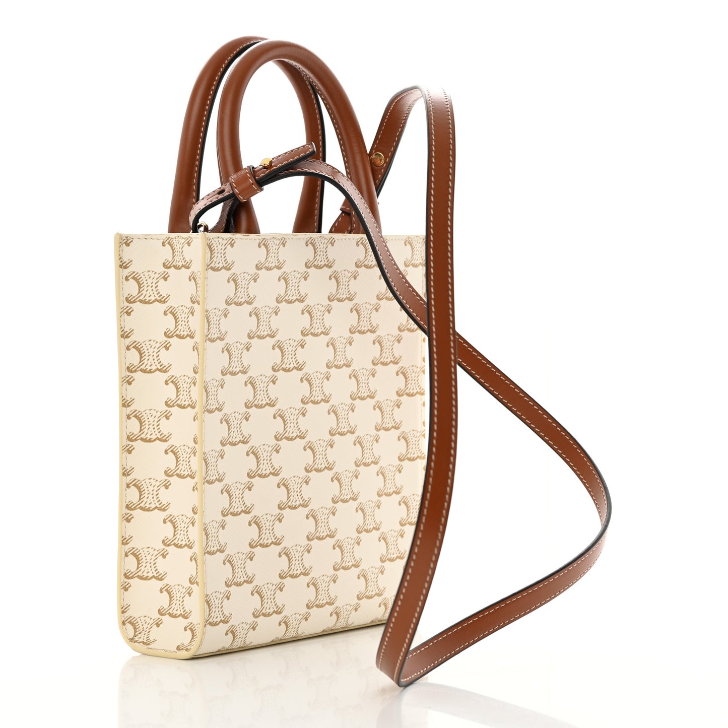 Triomphe Canvas Calfskin Mini Vertical Cabas White