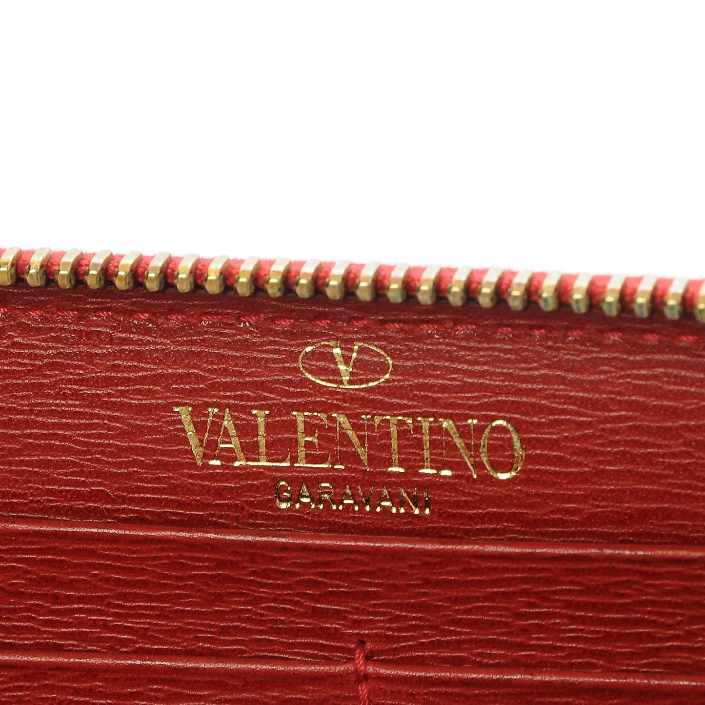 Textured Calfskin Logo Zip Around Wallet Red
