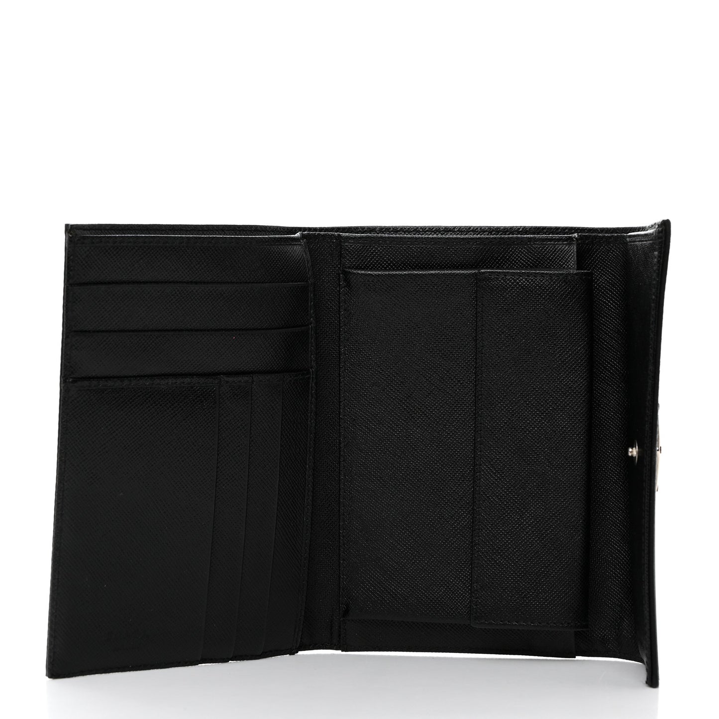 Tessuto Nylon Saffiano Tri-Fold Compact Wallet Black