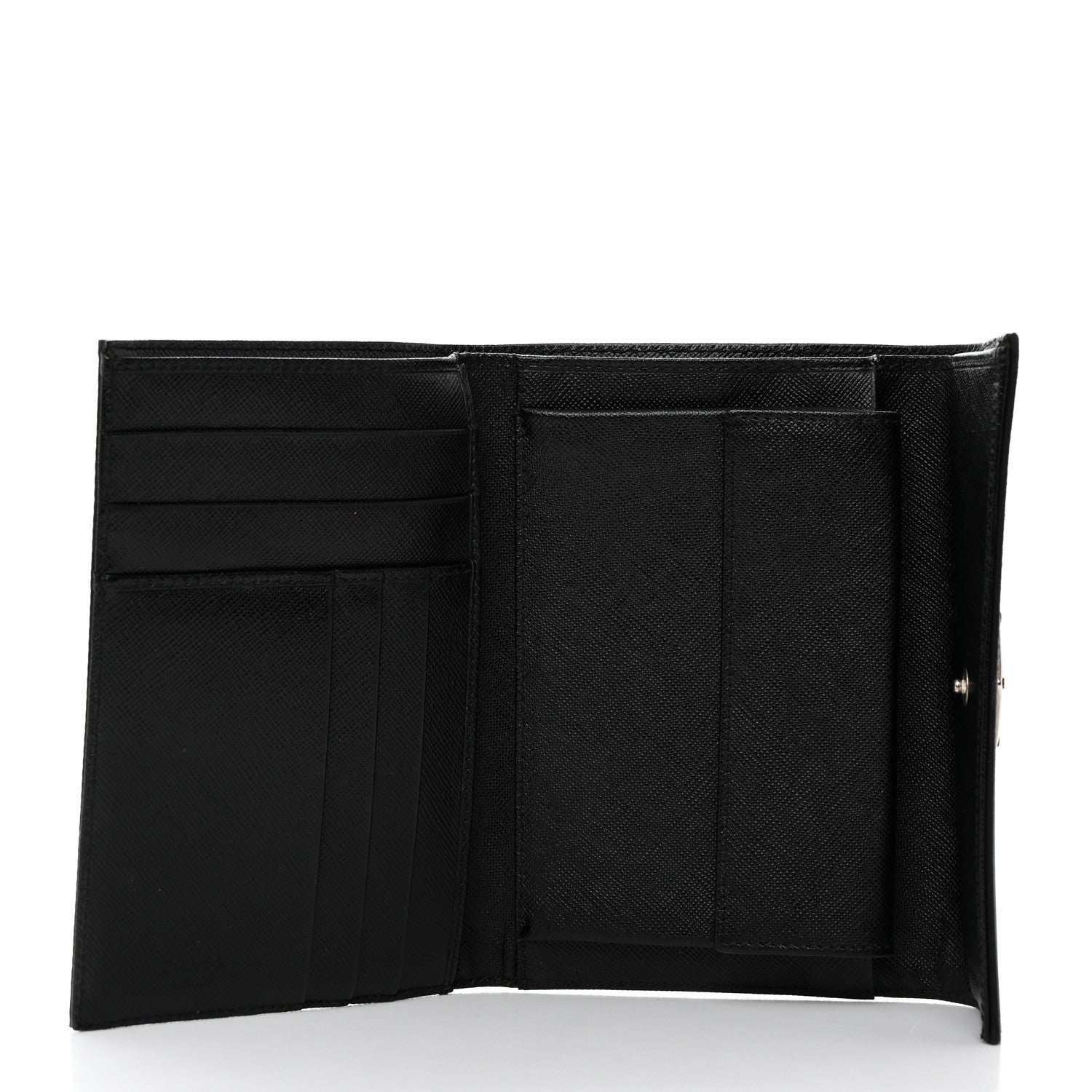 Prada Tessuto Nylon Saffiano Tri-Fold Compact Wallet Black 5 of 8