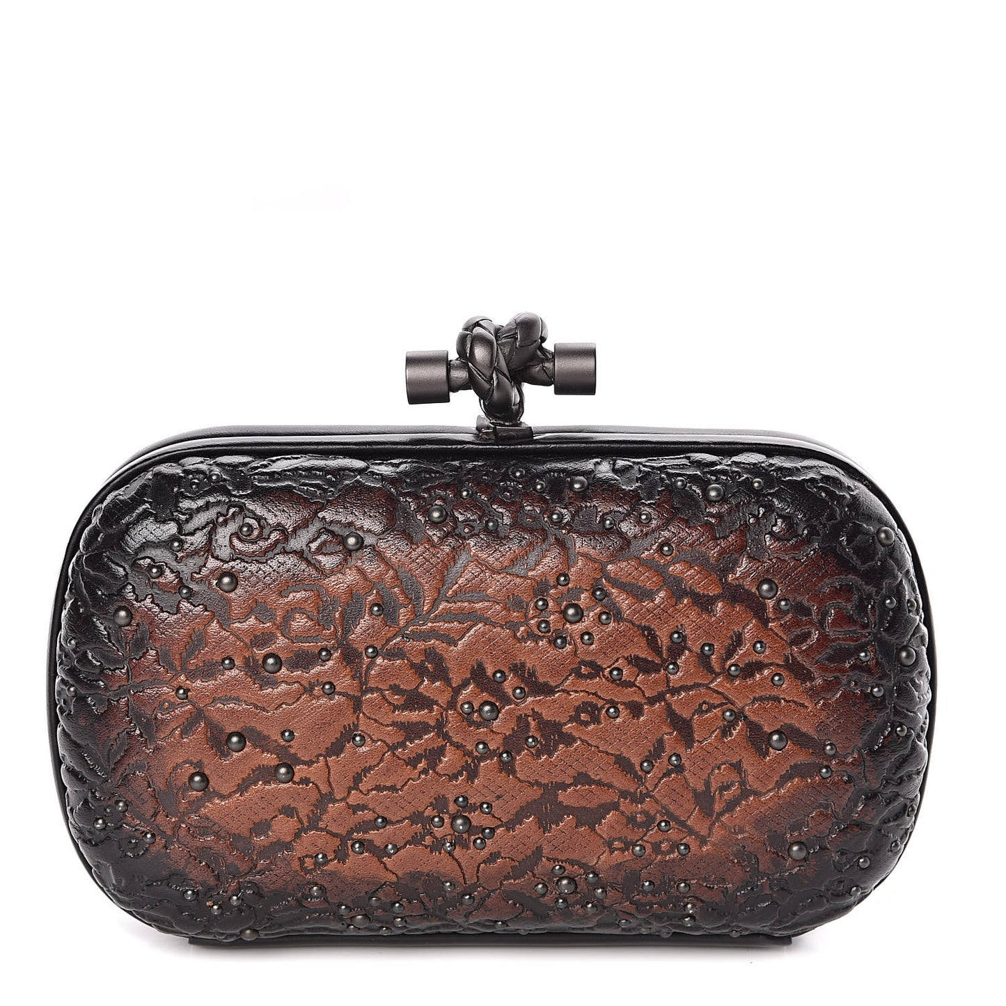 Calfskin Embossed Studded Knot Clutch Cioccolato