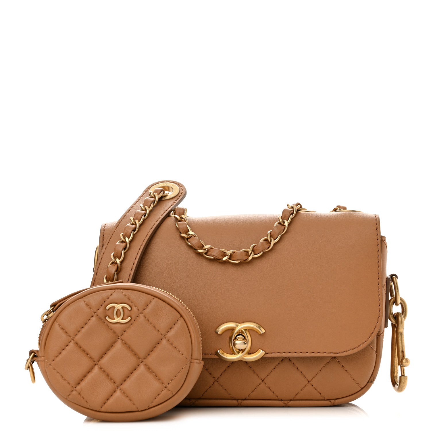 Chanel Calfskin Quilted Multi Pouching Flap And Coin Purse Beige 1 of 14