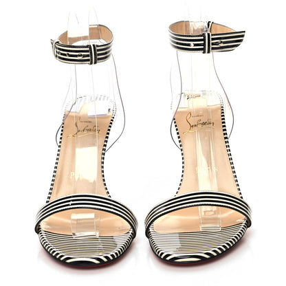 Christian Louboutin Patent PVC Striped Illusion Jonatina 100 Sandals 38 Black White 2 of 7