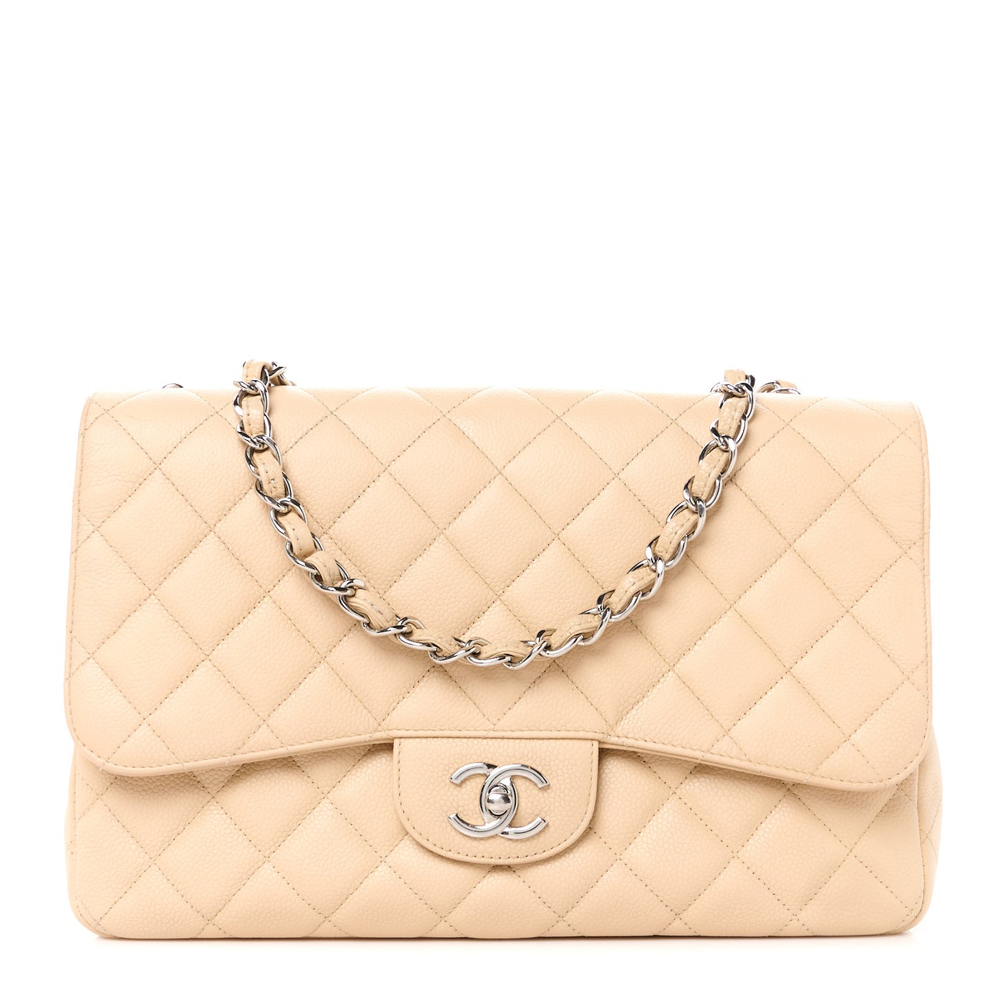 Caviar Quilted Jumbo Single Flap Beige
