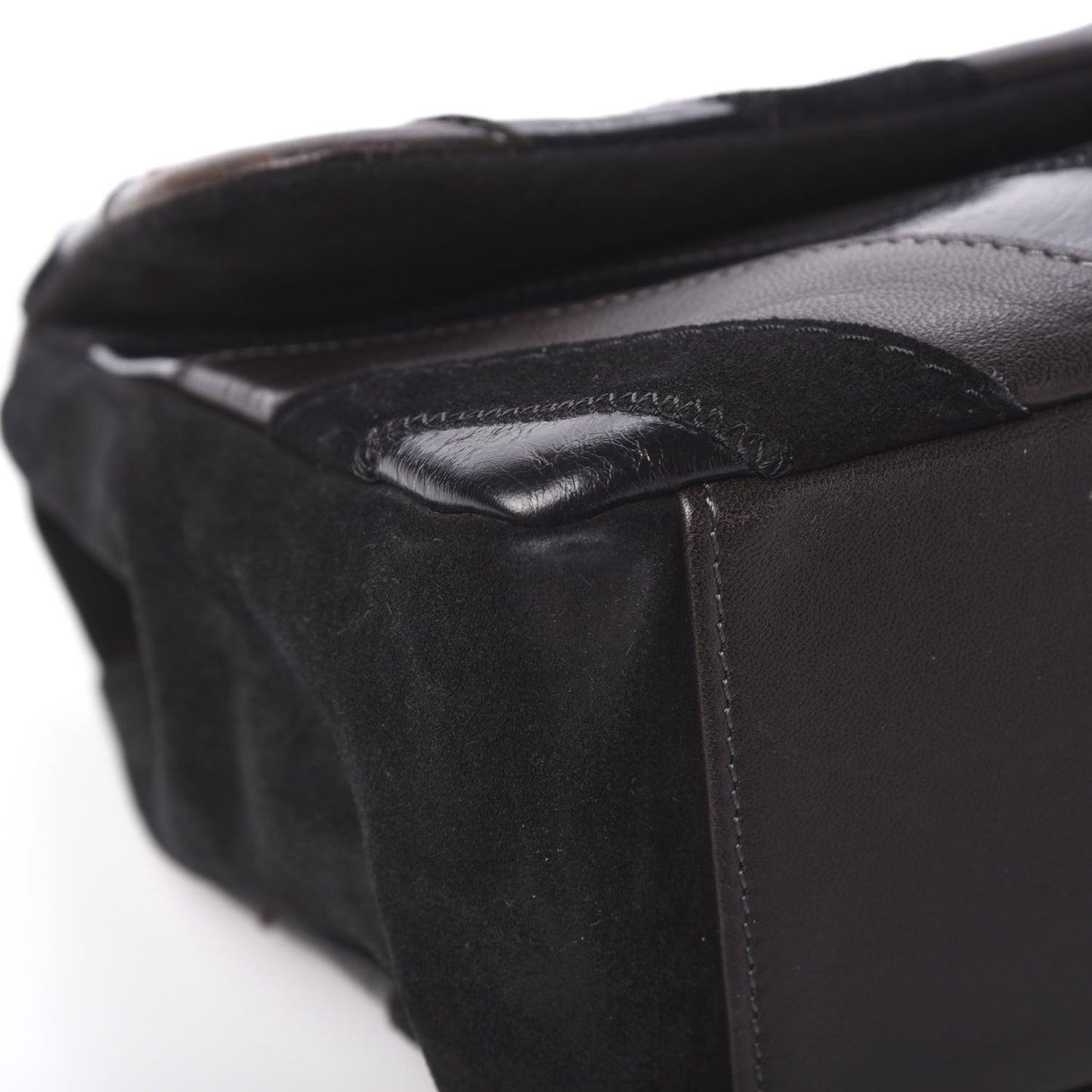 Suede Lambskin Glazed Calfskin Lady Vintage Chevron Flap Black Brown