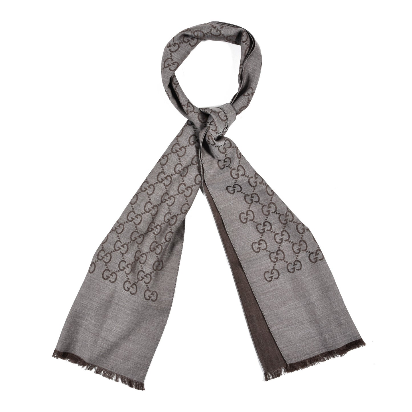 Wool Monogram Fringe Scarf Gray