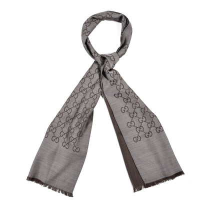 Gucci Wool Monogram Fringe Scarf Gray 1 of 4