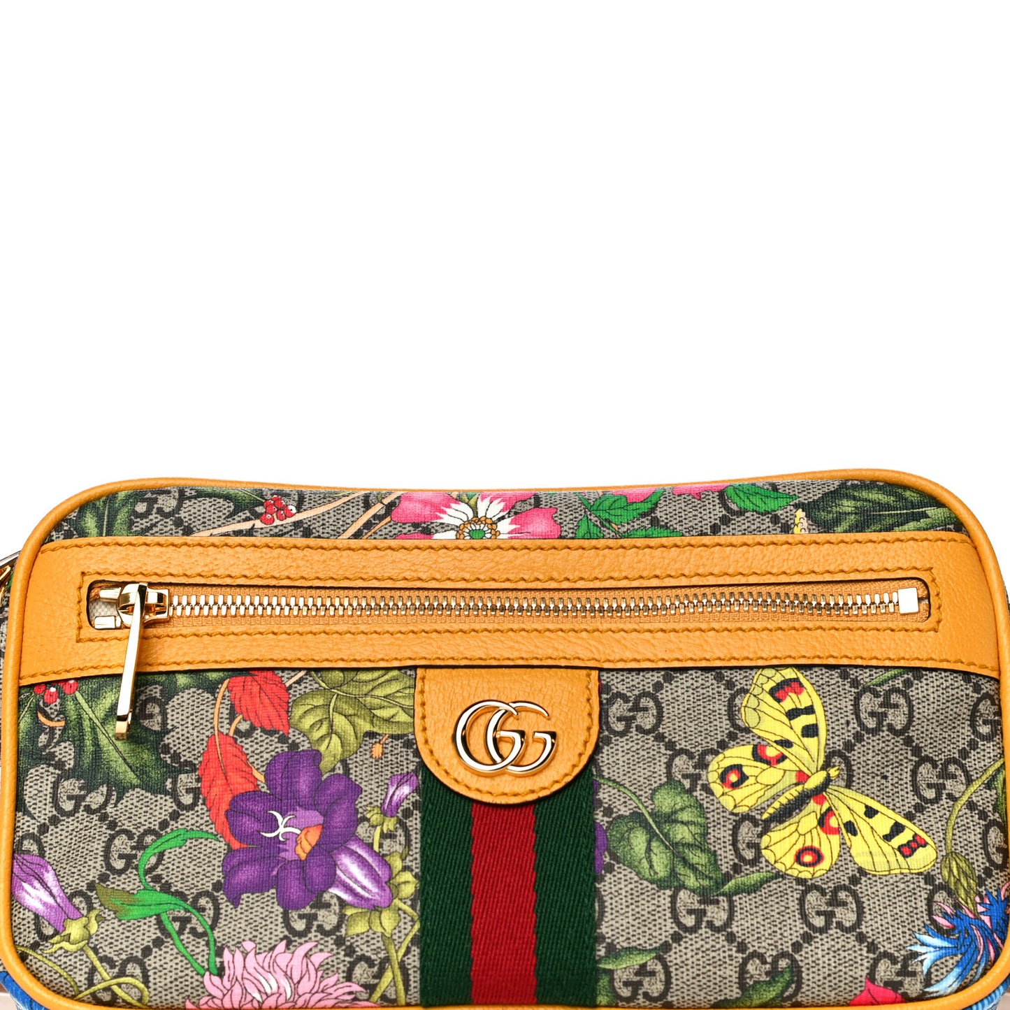 GG Supreme Monogram Flora Medium Ophidia Belt Bag Beige Multicolor Crop
