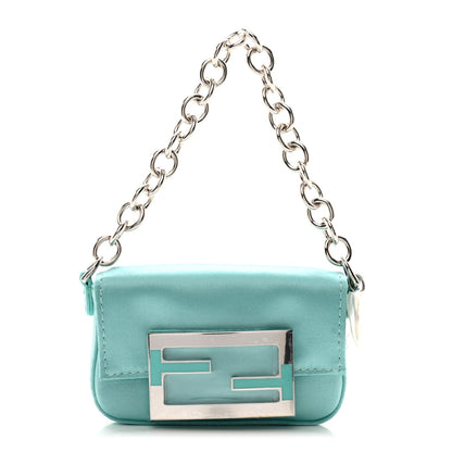 Fendi X TIFFANY Satin Silk Sterling Silver Nano Maxi Buckle Baguette Tiffany Blue 1 of 10