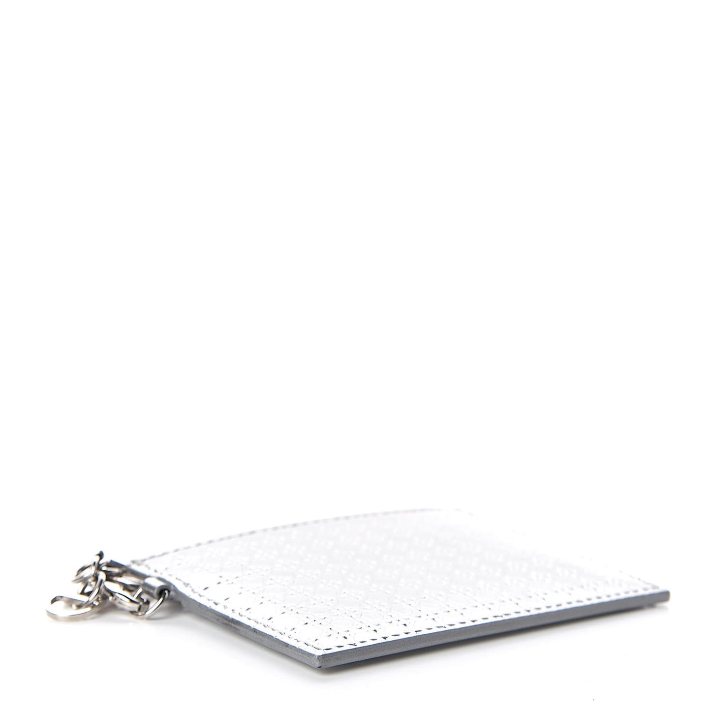 Metallic Patent Micro-Cannage Lady Dior Card Holder Silver