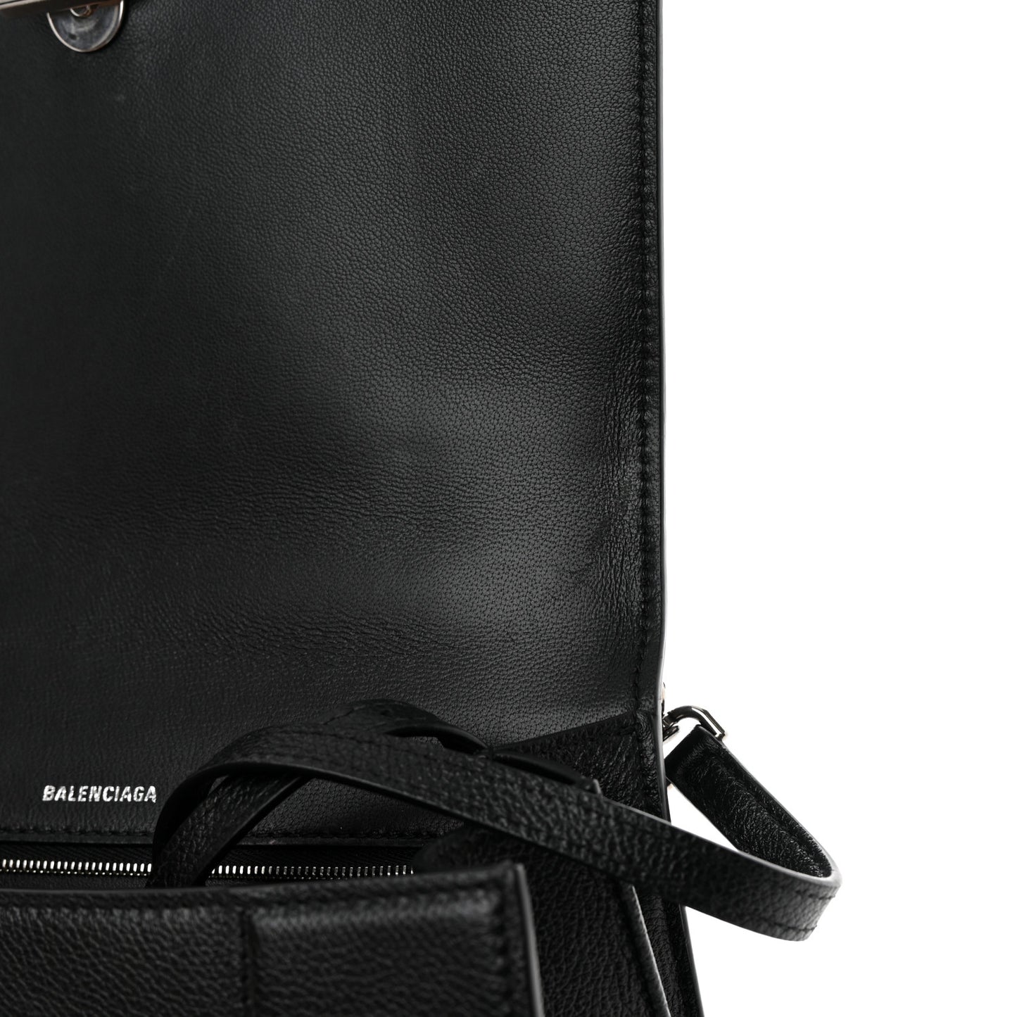 Grained Calfskin Medium Hourglass Top Handle Bag Black