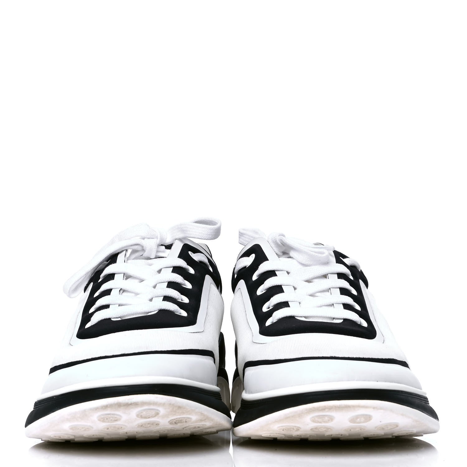 Chanel Lycra Womens CC Sneakers 41 White Black 2 of 5
