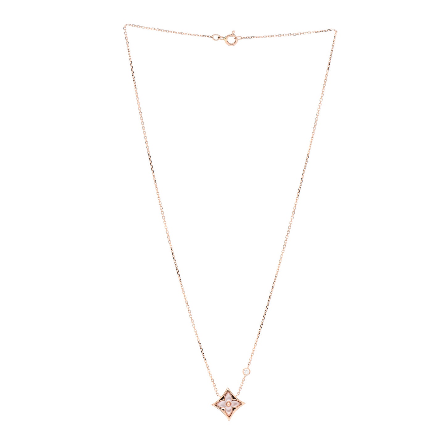 18K Pink Gold Diamond Pink Mother of Pearl Color Blossom BB Star Pendant Necklace