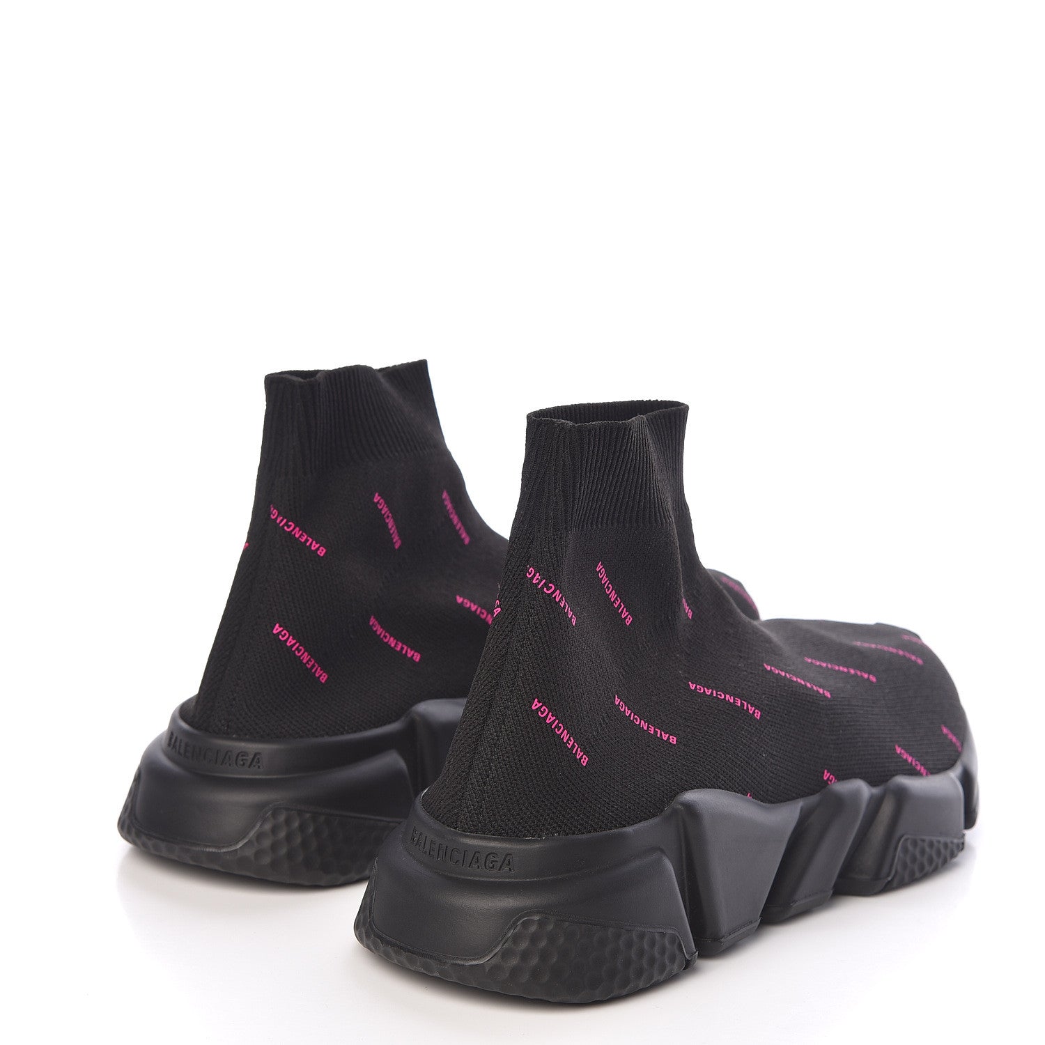 Balenciaga Neoprene Knit Allover Logo Womens Speed Sneakers 39 Black Fuchsia 4 of 8