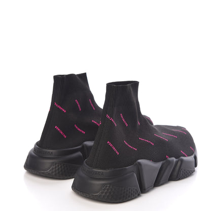 Balenciaga Neoprene Knit Allover Logo Womens Speed Sneakers 39 Black Fuchsia 4 of 8