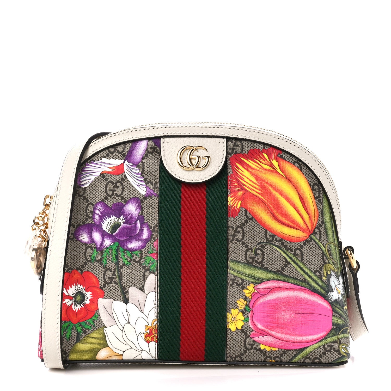 Gucci GG Supreme Monogram Flora Web GG Small Ophidia Dome Shoulder Bag White 1 of 12
