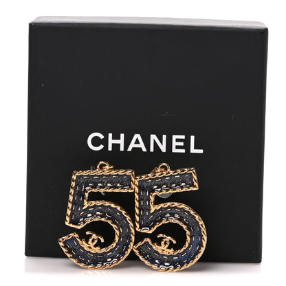 Chanel Metal Enamel CC No 5 Rope Drop Earrings Gold Denim Blue 5 of 5
