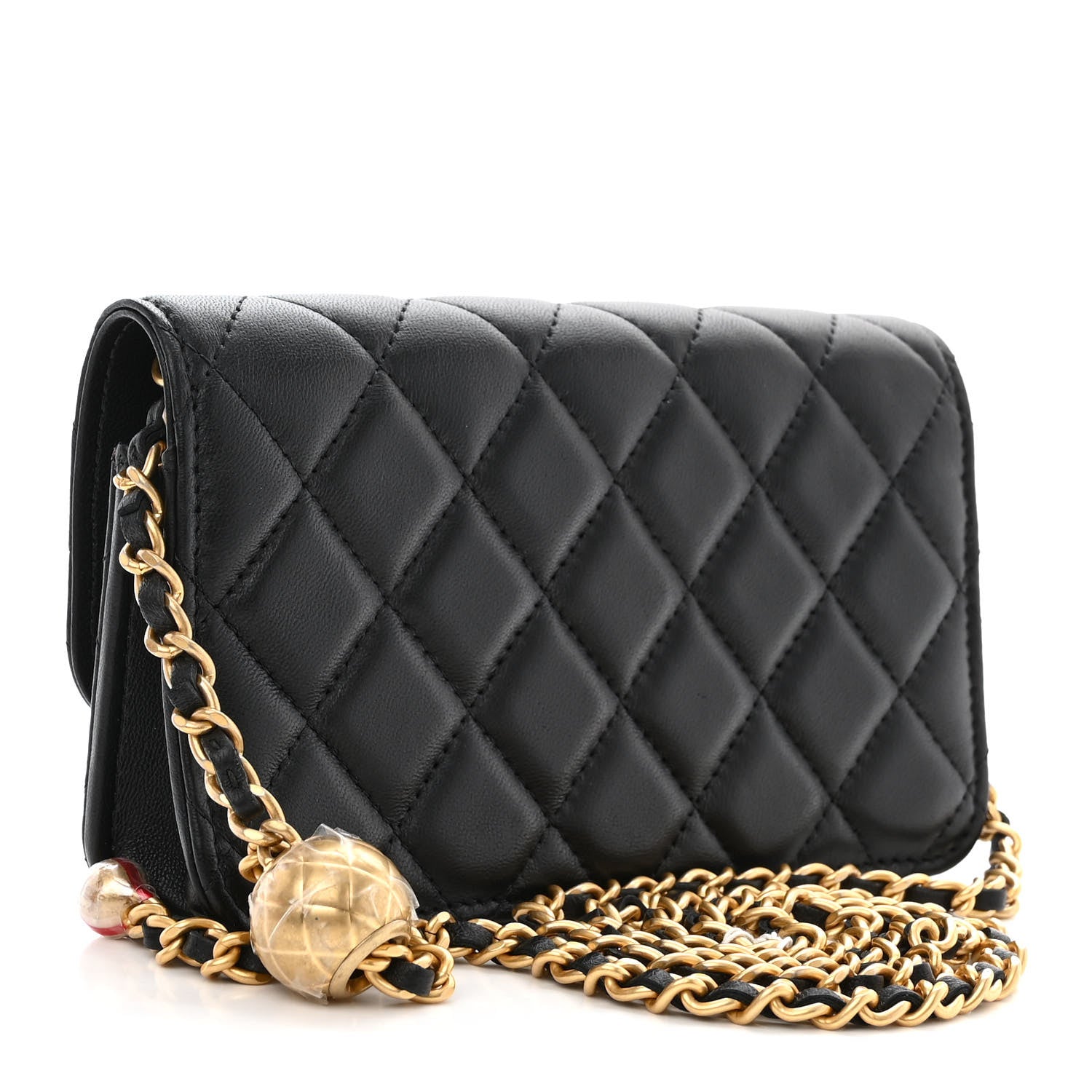 Chanel Lambskin Pearl Crush Quilted Flap Phone Holder With Chain Black 3 of 12