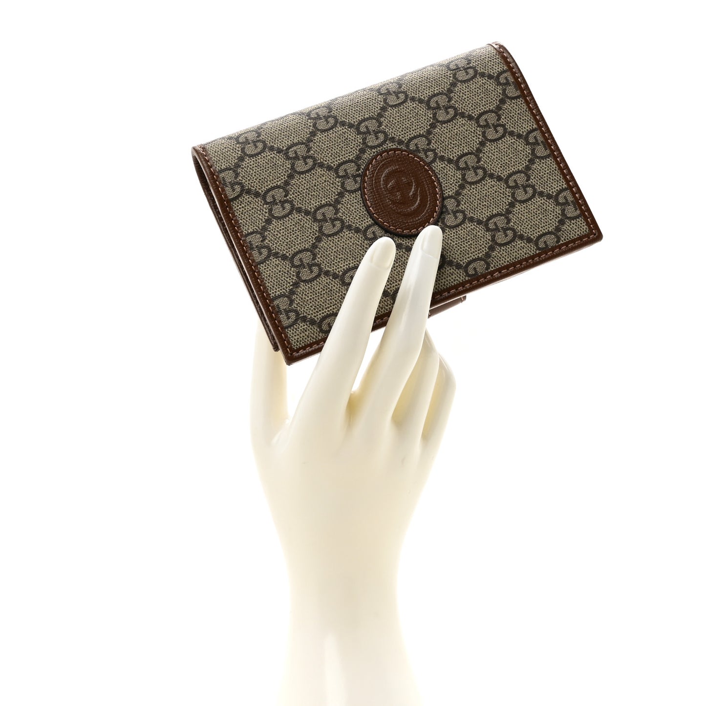 GG Supreme Monogram Azalea Calfskin Retro Interlocking G Passport Case Beige Ebony Brown Sugar