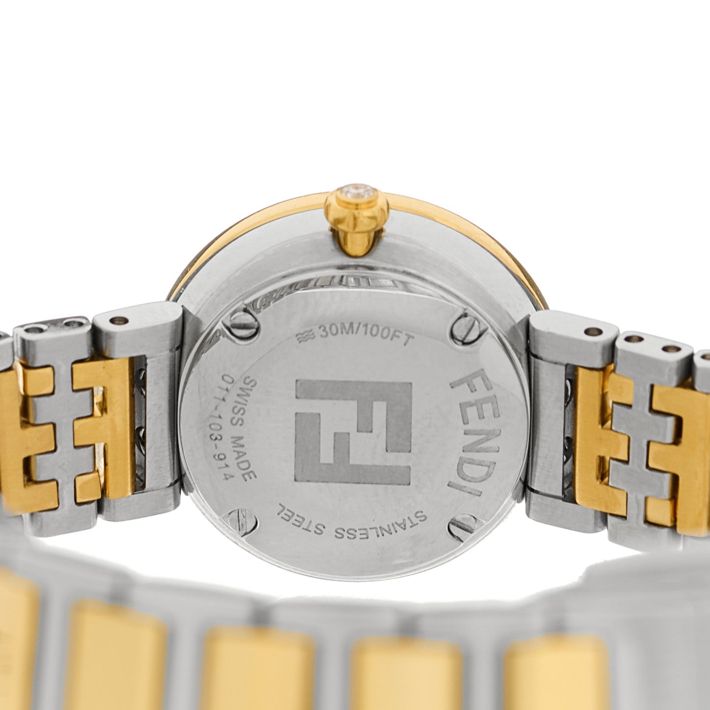 Stainless Steel Diamond Bezel Mother of Pearl 19mm Fendi Forever Two Tone Quartz Watch