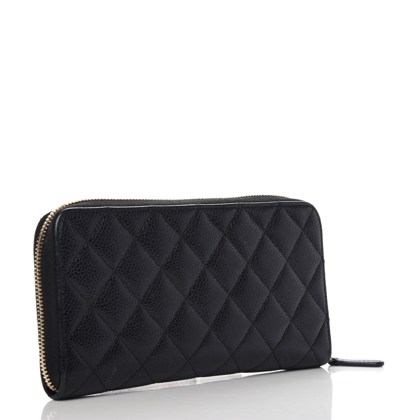 Caviar Quilted Large Gusset Zip Around Wallet Black