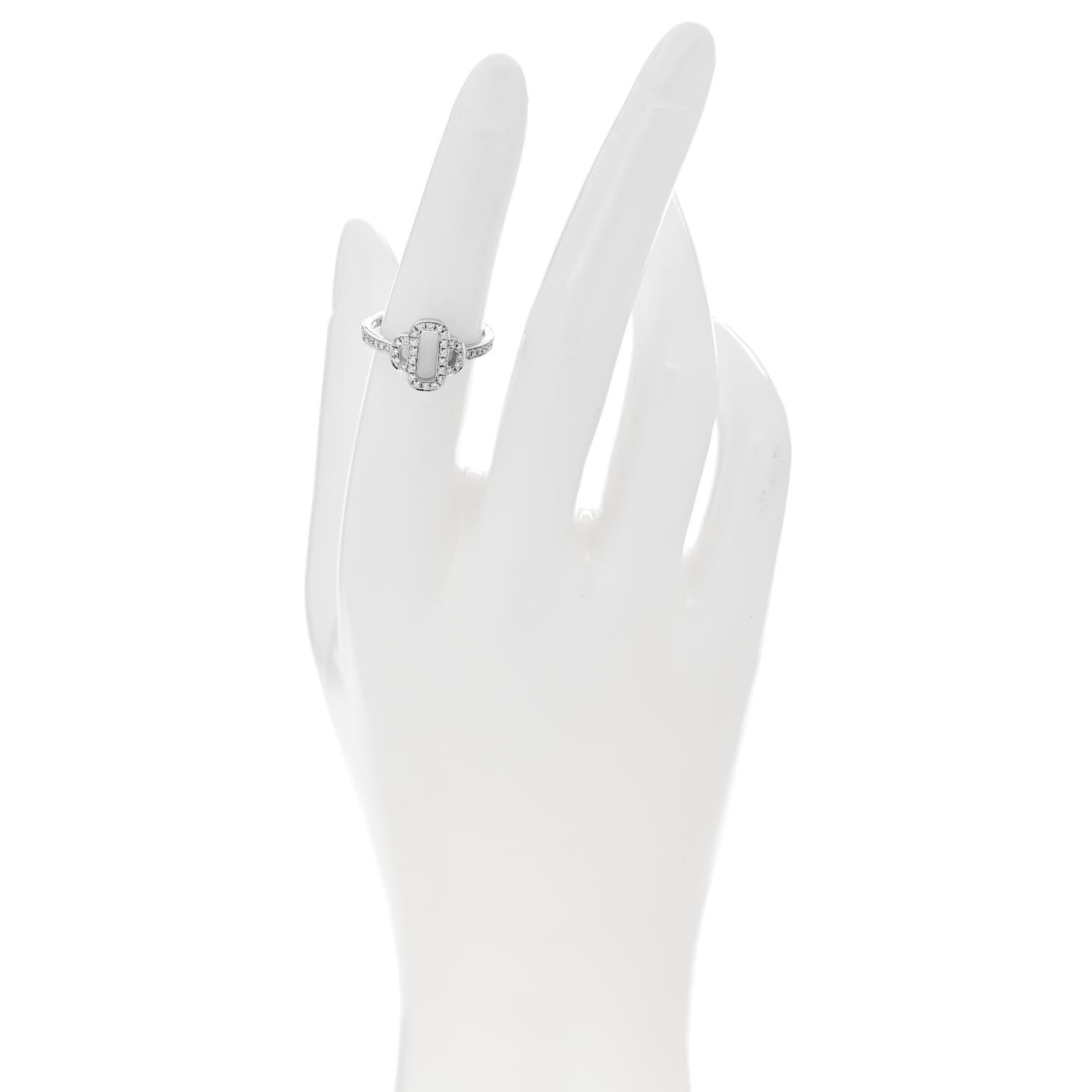 Hermes 18K White Gold Diamond Attelage Ring 52 6 2 of 5