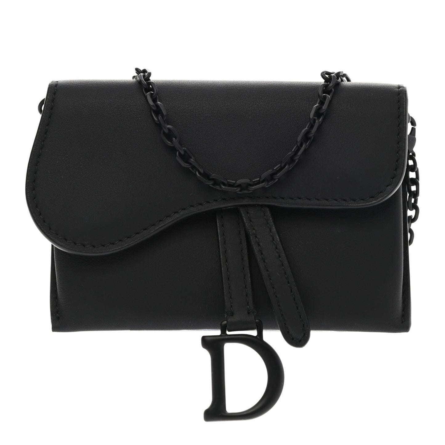 Ultra Matte Calfskin Nano Saddle Chain Pouch Black