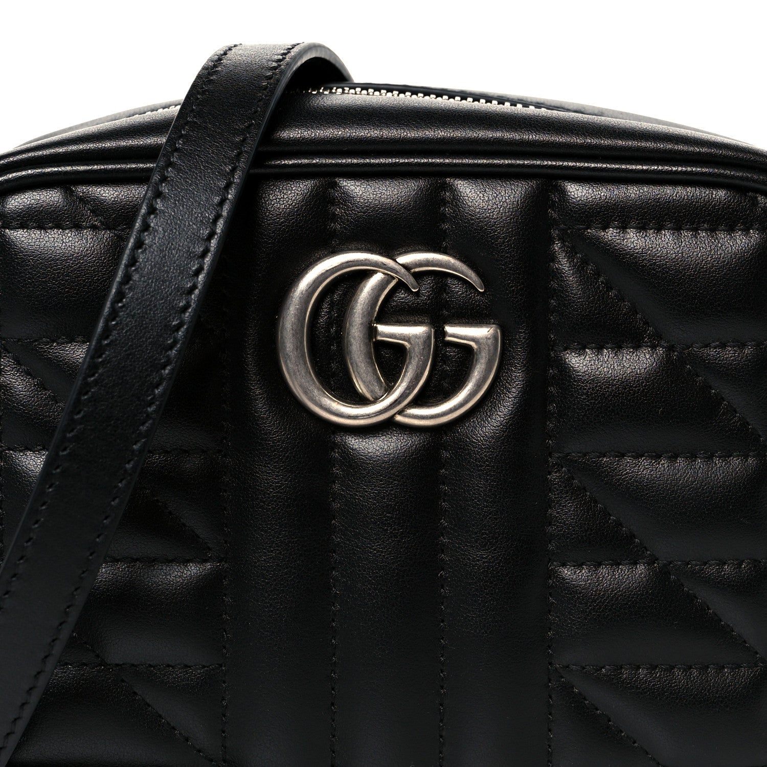 Gucci Calfskin Matelasse Aria Mini GG Marmont Chain Shoulder Bag Black 8 of 10