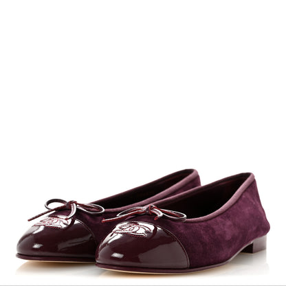 Chanel Suede Patent Calfskin Cap Toe CC Ballerina Flats 38.5 Burgundy 4 of 10