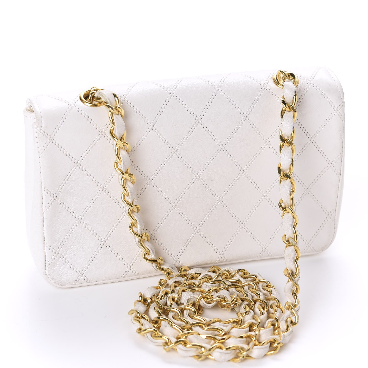 Chanel Calfskin Diamond Double Stitch Flap White 3 of 22