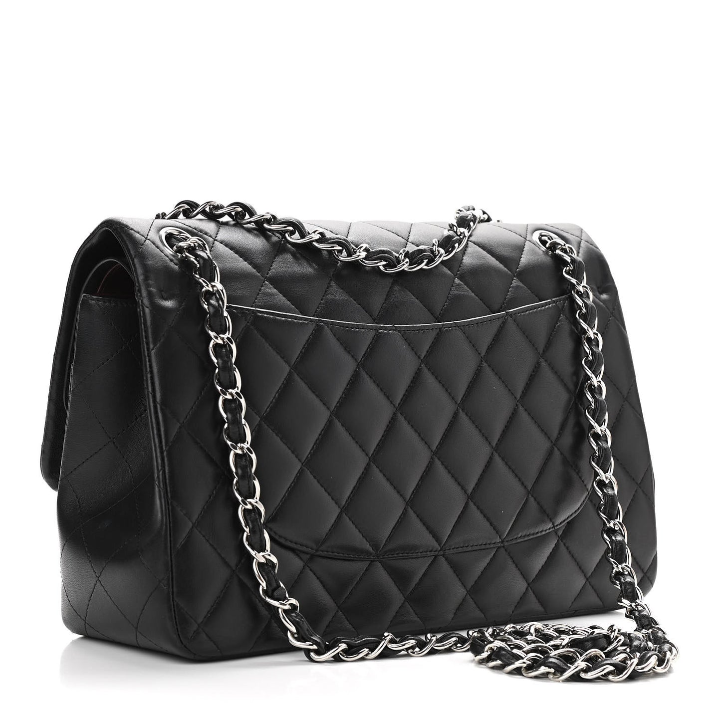 Lambskin Quilted Jumbo Double Flap Black