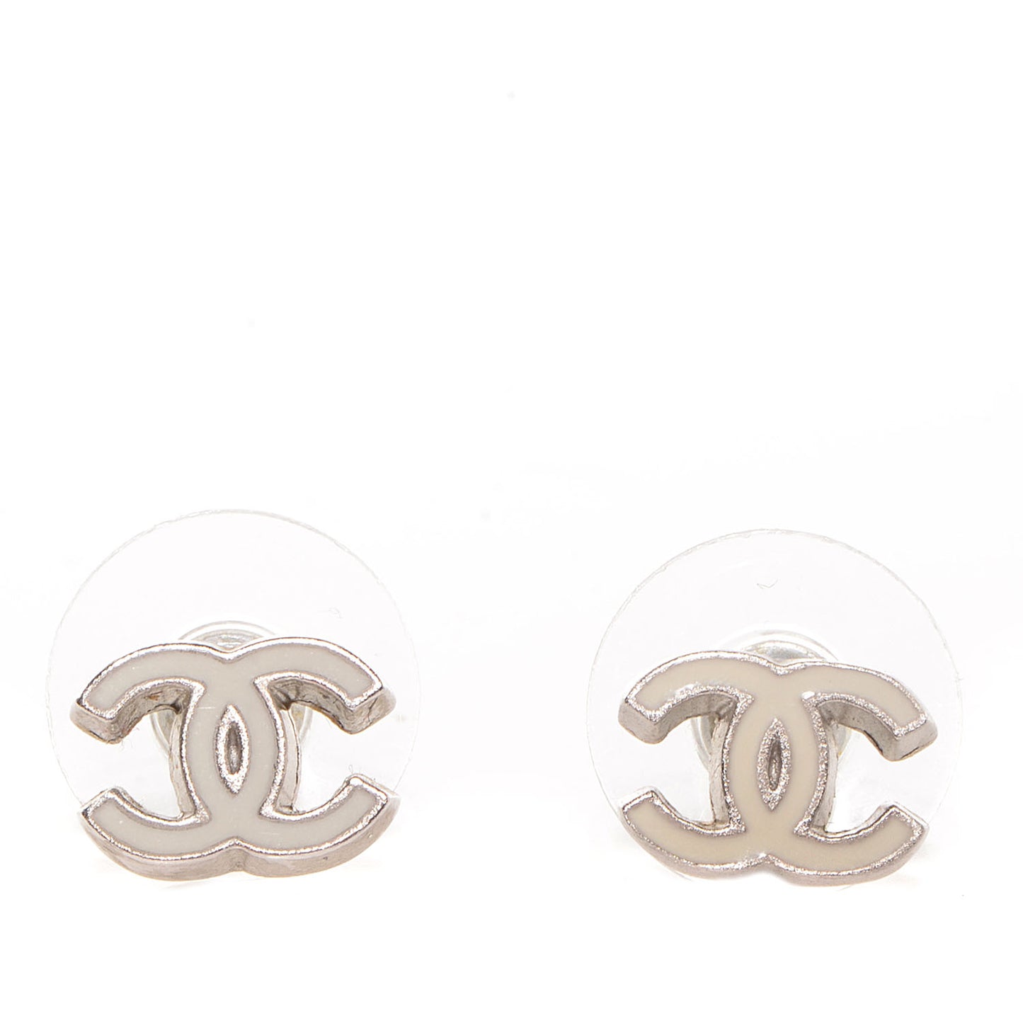 Enamel CC Earrings White
