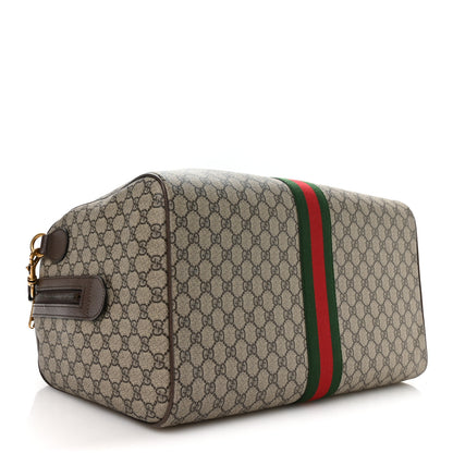 Gucci GG Supreme Monogram Textured Dollar Calfskin Web Medium Savoy Duffle Bag Beige Dark Brown 3 of 9