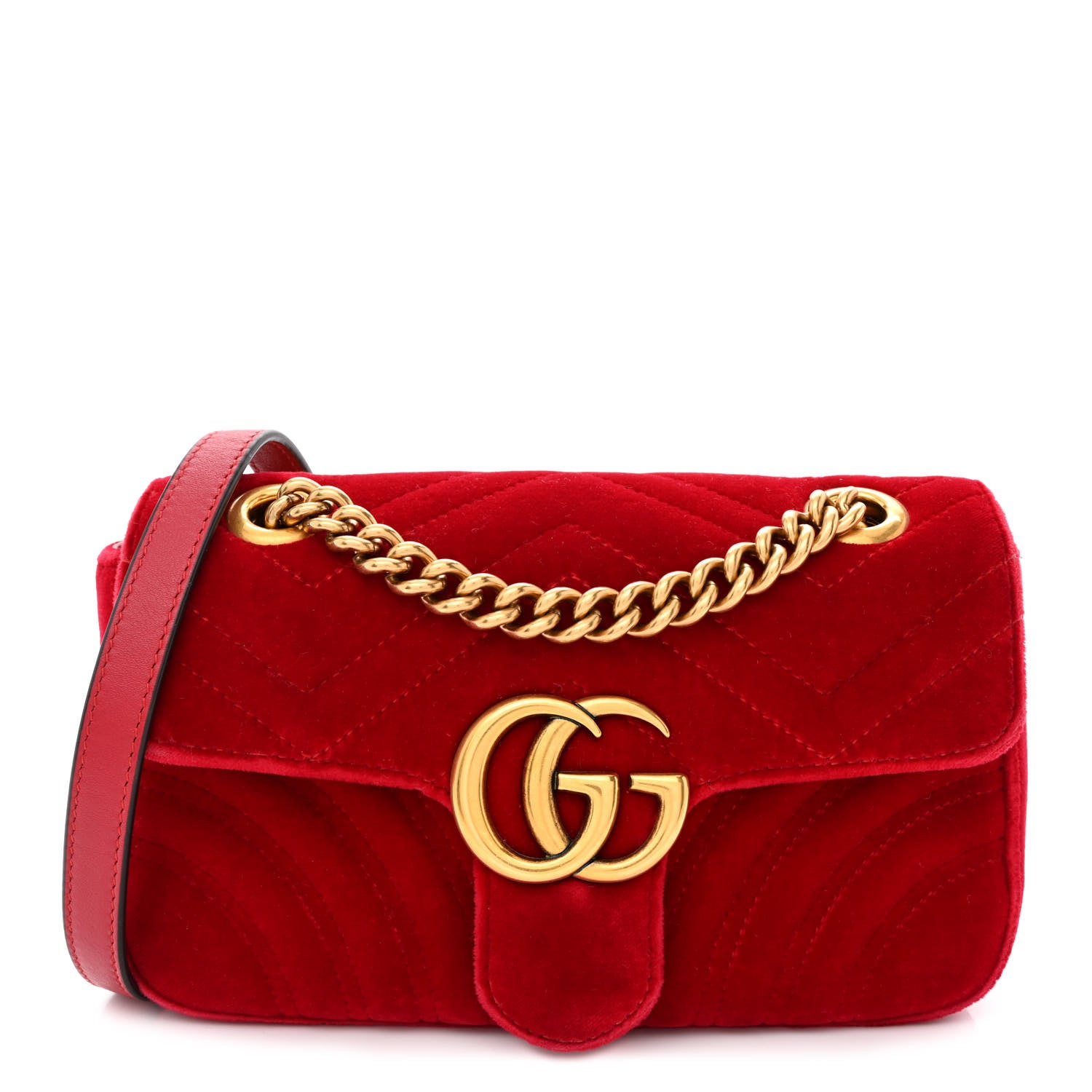 Gucci Velvet Matelasse Mini GG Marmont Shoulder Bag Hibiscus Red 1 of 10