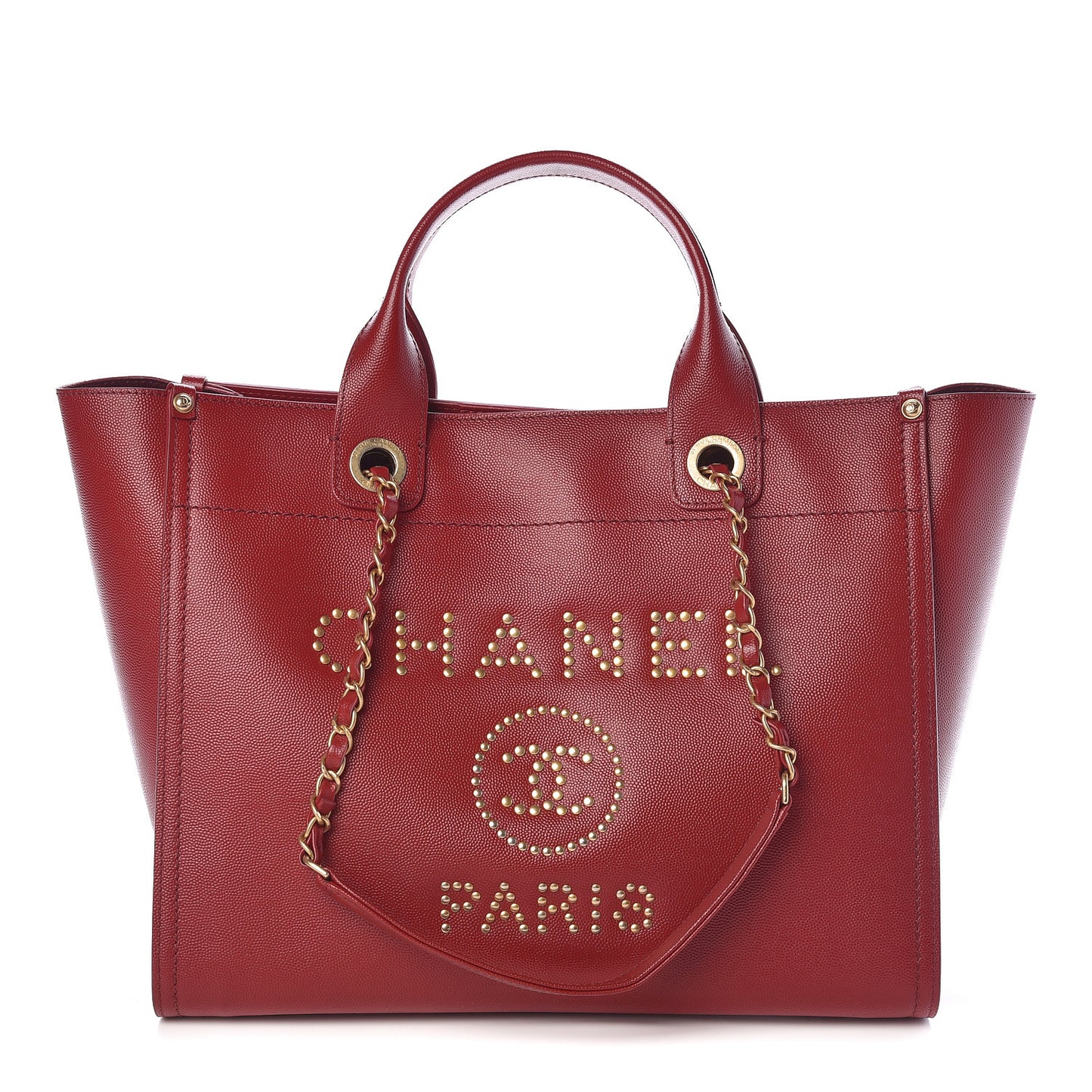 Caviar Small Studded Deauville Tote Red