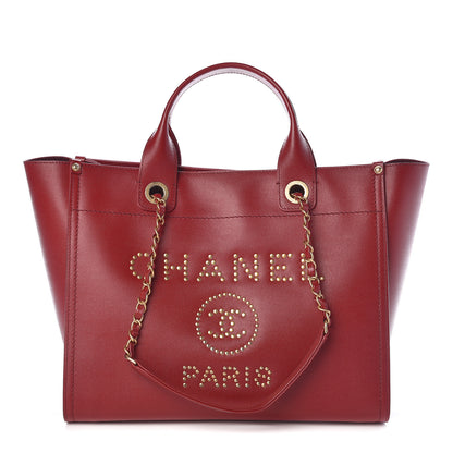 Chanel Caviar Small Studded Deauville Tote Red 1 of 10