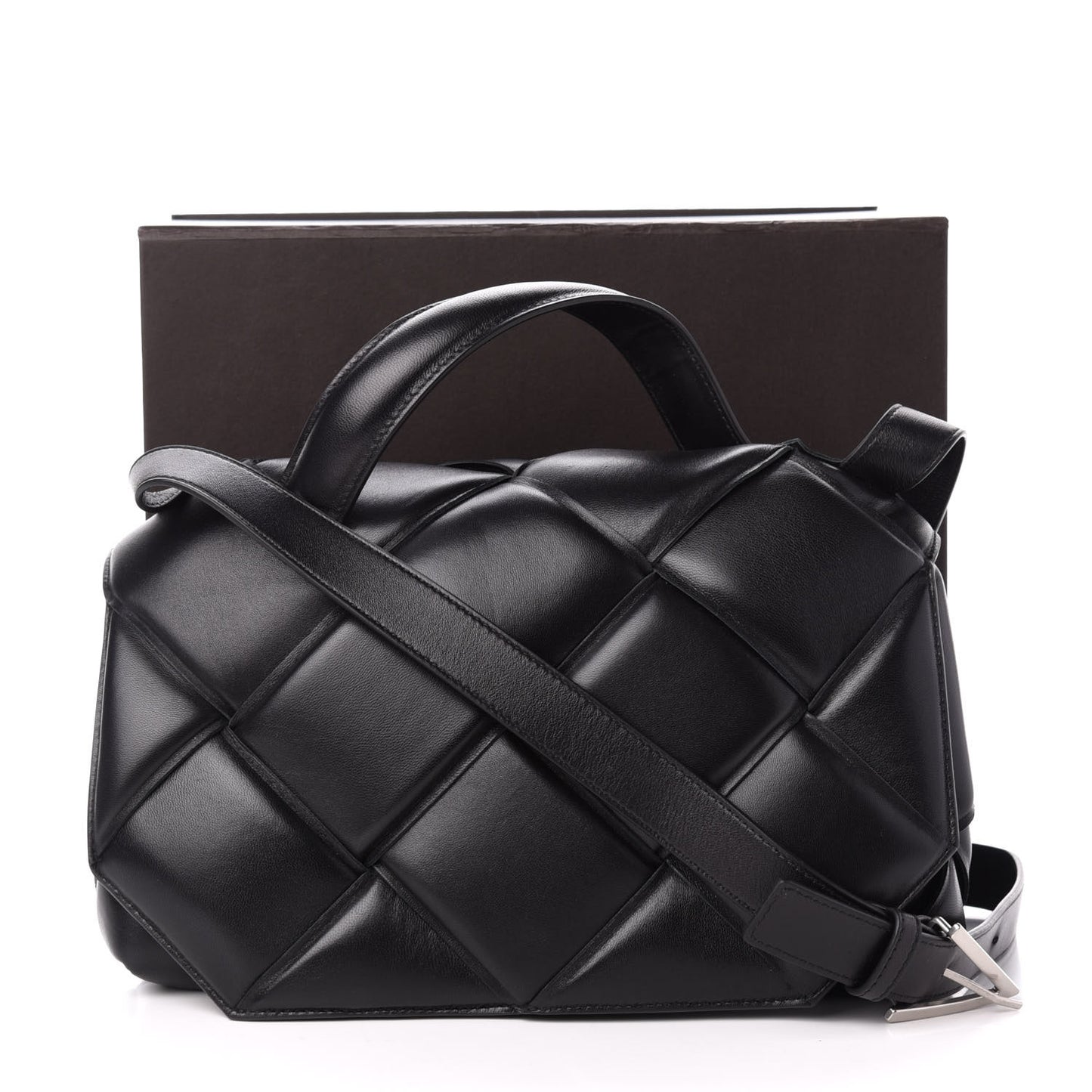 Nappa Intreccio Padded Top Handle Shoulder Bag Black