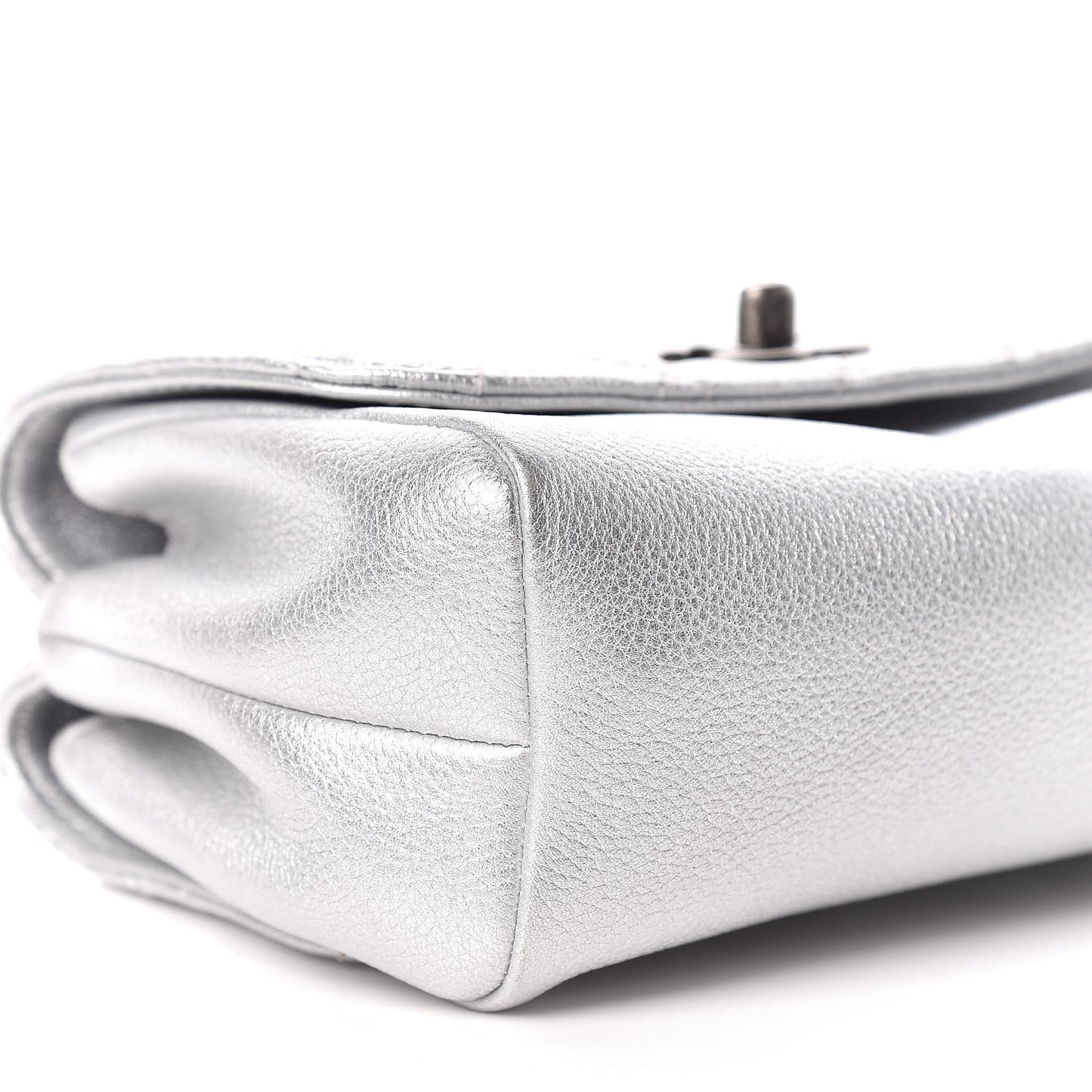 Metallic Calfskin Quilted Small Pilot Essentials Flap Silver